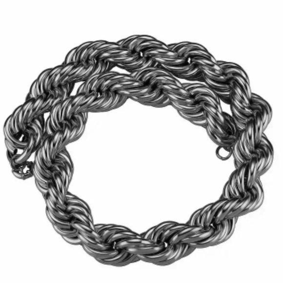 New! MEN'S 14k White Gold Plated Copper Huge Twisted Rope Chain. - Picture 2 of 2